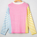  Esther Striped Patchwork Dolman Sleeve Slit Sweater