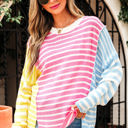 Multicolored Large Esther Striped Patchwork Dolman Sleeve Slit Sweater