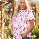  Etta Floral Frilled Collar Short Sleeve Blouse