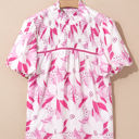  Etta Floral Frilled Collar Short Sleeve Blouse