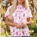 Rose XL Etta Floral Frilled Collar Short Sleeve Blouse