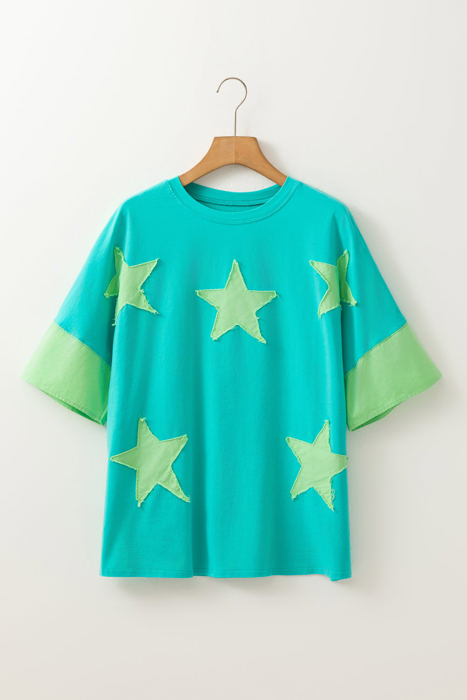 Etta Frayed Denim Star Patched Oversize Top