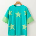  Etta Frayed Denim Star Patched Oversize Top