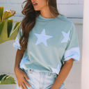 Smoke Green XL Etta Frayed Denim Star Patched Oversize Top