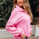  Evangeline Embroidered Flower Buttons Pullover Sweatshirt
