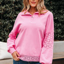  Evangeline Embroidered Flower Buttons Pullover Sweatshirt