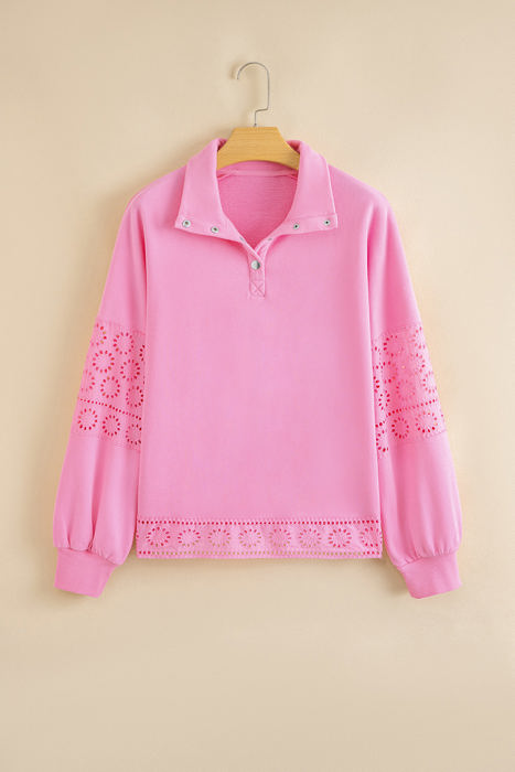 Evangeline Embroidered Flower Buttons Pullover Sweatshirt