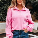 Bonbon Large Evangeline Embroidered Flower Buttons Pullover Sweatshirt