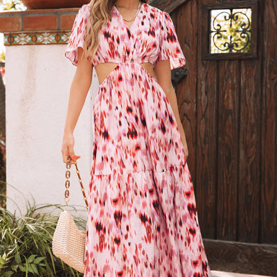 Eve Flutter Sleeve Cutout Long Dress