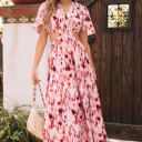 Pink Large Eve Flutter Sleeve Cutout Long Dress