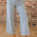 Sky Blue Stripe Size 8 Eve Hem Wide Leg Jeans