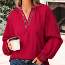 Racing Red Large Eve Jacquard Print Textured Blouse