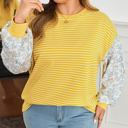 Yellow Stripe 1X Evelyn Sleeve Patchwork Loose Top
