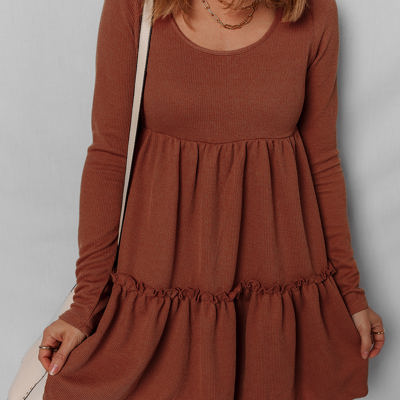 Everleigh Ribbed Frilled Trim High Waist Dress