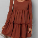  Everleigh Ribbed Frilled Trim High Waist Dress