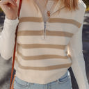  Everly Stripe Ribbed Half Zip Collared Sweater Vest