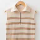  Everly Stripe Ribbed Half Zip Collared Sweater Vest