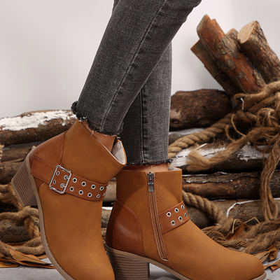 Eyelet Buckled Ankle Boots