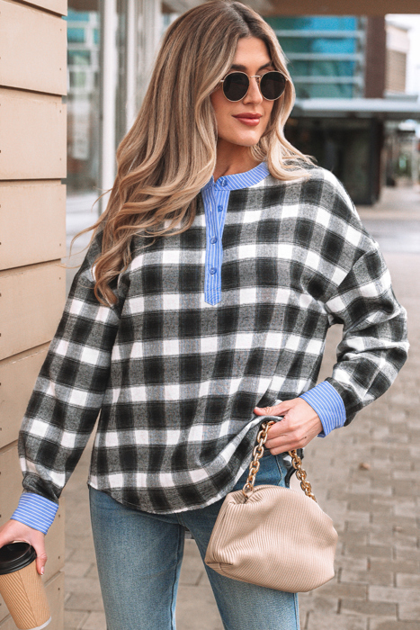 Ezra Half Placket Plaid Blouse