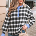  Ezra Half Placket Plaid Blouse