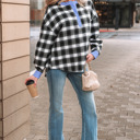  Ezra Half Placket Plaid Blouse