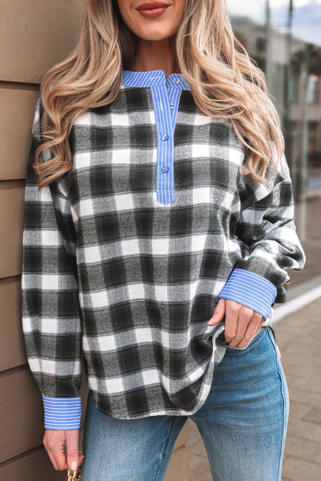 Ezra Half Placket Plaid Blouse