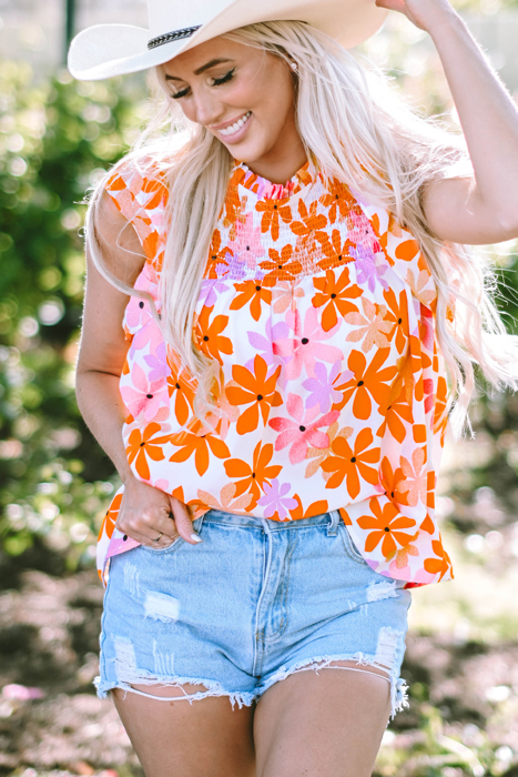 Alison Ruffled Sleeve Smocked Floral Top