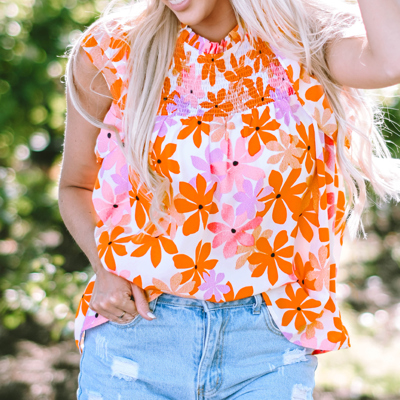 Alison Ruffled Sleeve Smocked Floral Top