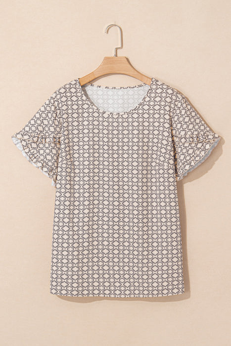 Faith Plus Size Geometric Ruffled Sleeve Blouse