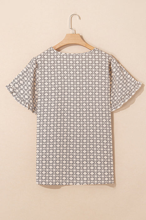 Faith Plus Size Geometric Ruffled Sleeve Blouse