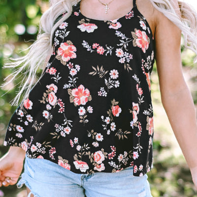 Fallon Floral Spaghetti Straps Strappy Back Tank Top