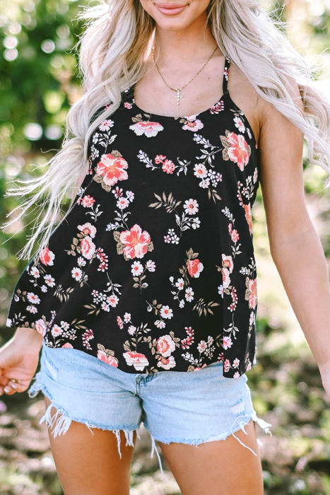 Fallon Floral Spaghetti Straps Strappy Back Tank Top