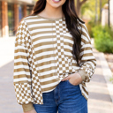  Fatima Patchwork Lantern Sleeve Blouse