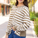  Fatima Patchwork Lantern Sleeve Blouse