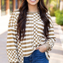 Khaki Small Fatima Patchwork Lantern Sleeve Blouse