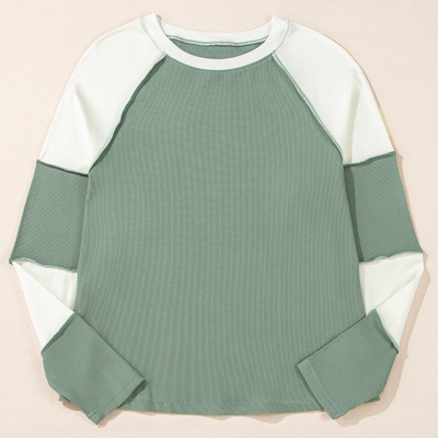Faye Colorblock Patchwork Raglan Long Sleeve Top