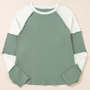  Faye Colorblock Patchwork Raglan Long Sleeve Top