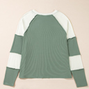  Faye Colorblock Patchwork Raglan Long Sleeve Top