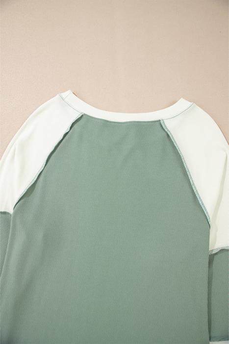 Faye Colorblock Patchwork Raglan Long Sleeve Top