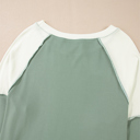  Faye Colorblock Patchwork Raglan Long Sleeve Top