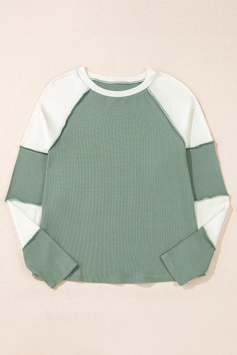 Faye Colorblock Patchwork Raglan Long Sleeve Top