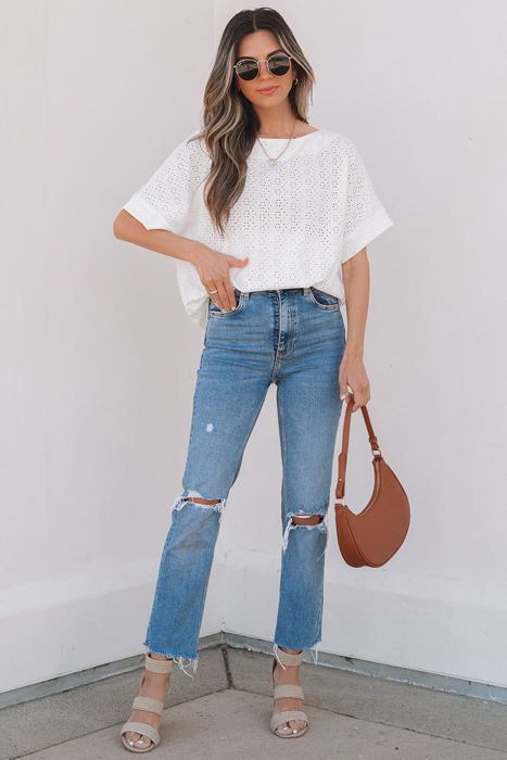 Faye Eyelet Pattern Casual Top