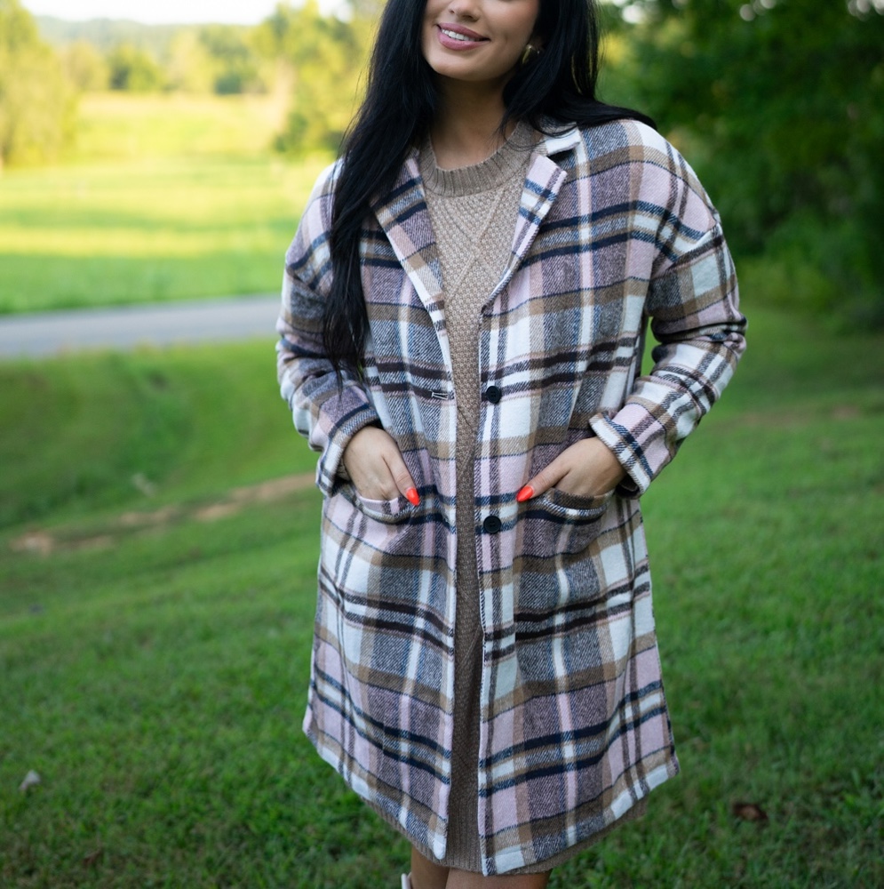 Lilia Plaid Button Up Lapel Jacket