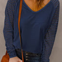 Blue Small Fiona Sheer Stripe V-Neck Top