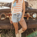  Flag Notched Neckline Loose Sweater Vest