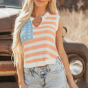Beige XL Flag Notched Neckline Loose Sweater Vest