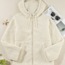  Fleece Zip Up Drawstring Hooded Pocketed Jacket