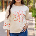  Flower Exposed Seam Wide Sleeve Top