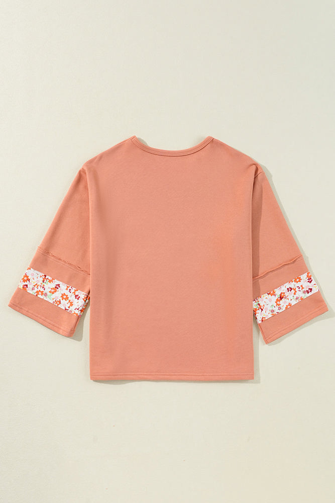 Flower Exposed Seam Wide Sleeve Top