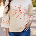  Flower Exposed Seam Wide Sleeve Top